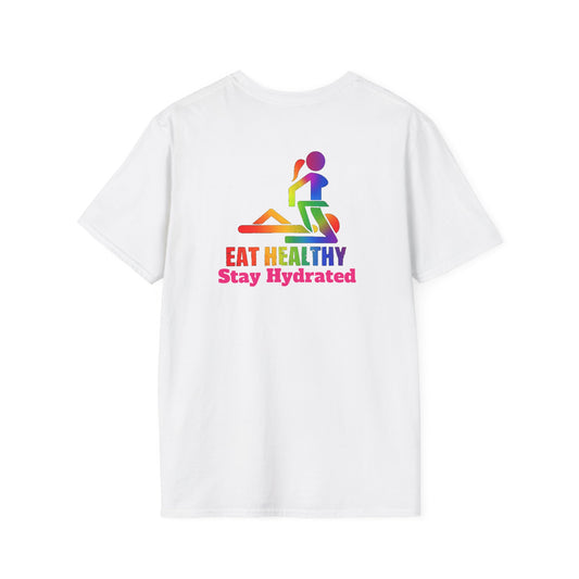 Eat Healthy Stay Hydrated T-Shirt | Rainbow Nutrition & Hydration Design