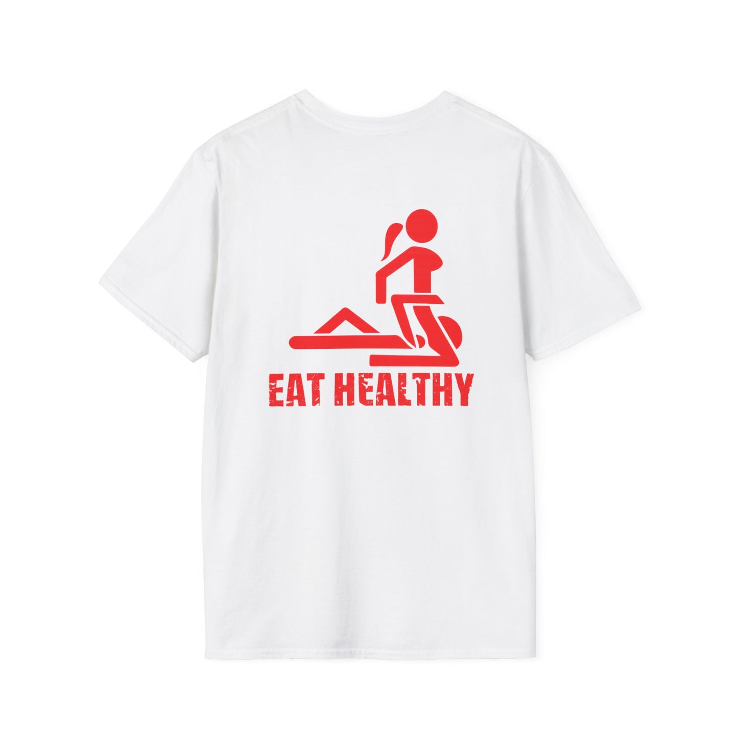 Eat health tee in red text