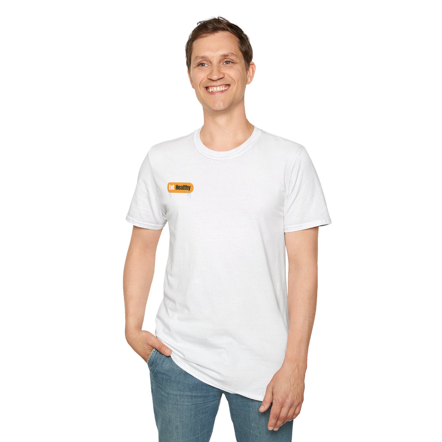Eat health tee in red text